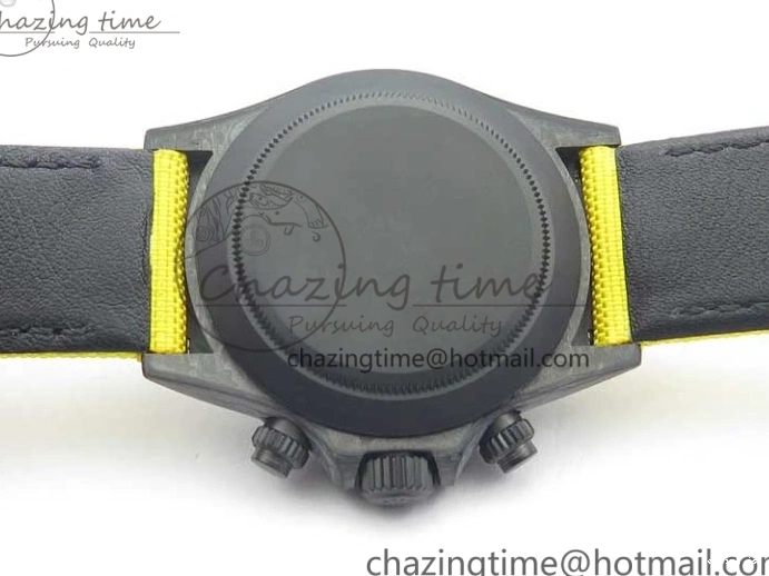 0102 Supportive Daytona DIW Carbon Case and Bezel Black Yellow Dial on Yellow Nylon Strap A 3220